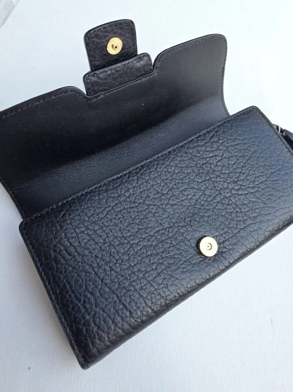 NWT Coach Madison Slim Flap Black Pebbled Leather Wristlet Clutch